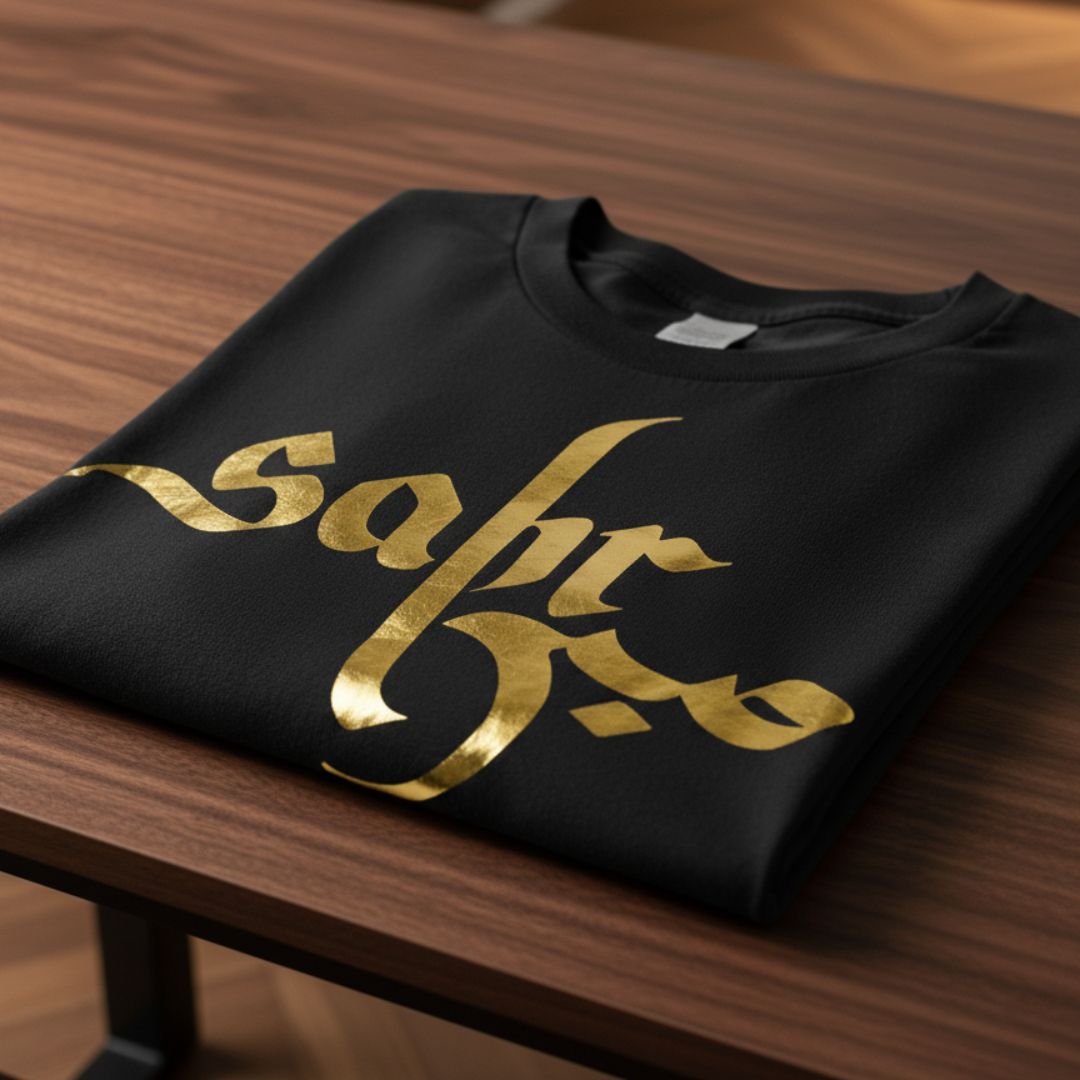 Sabr – Premium Metallic Gold Arabic Calligraphy T-Shirt by Hayat Essentials