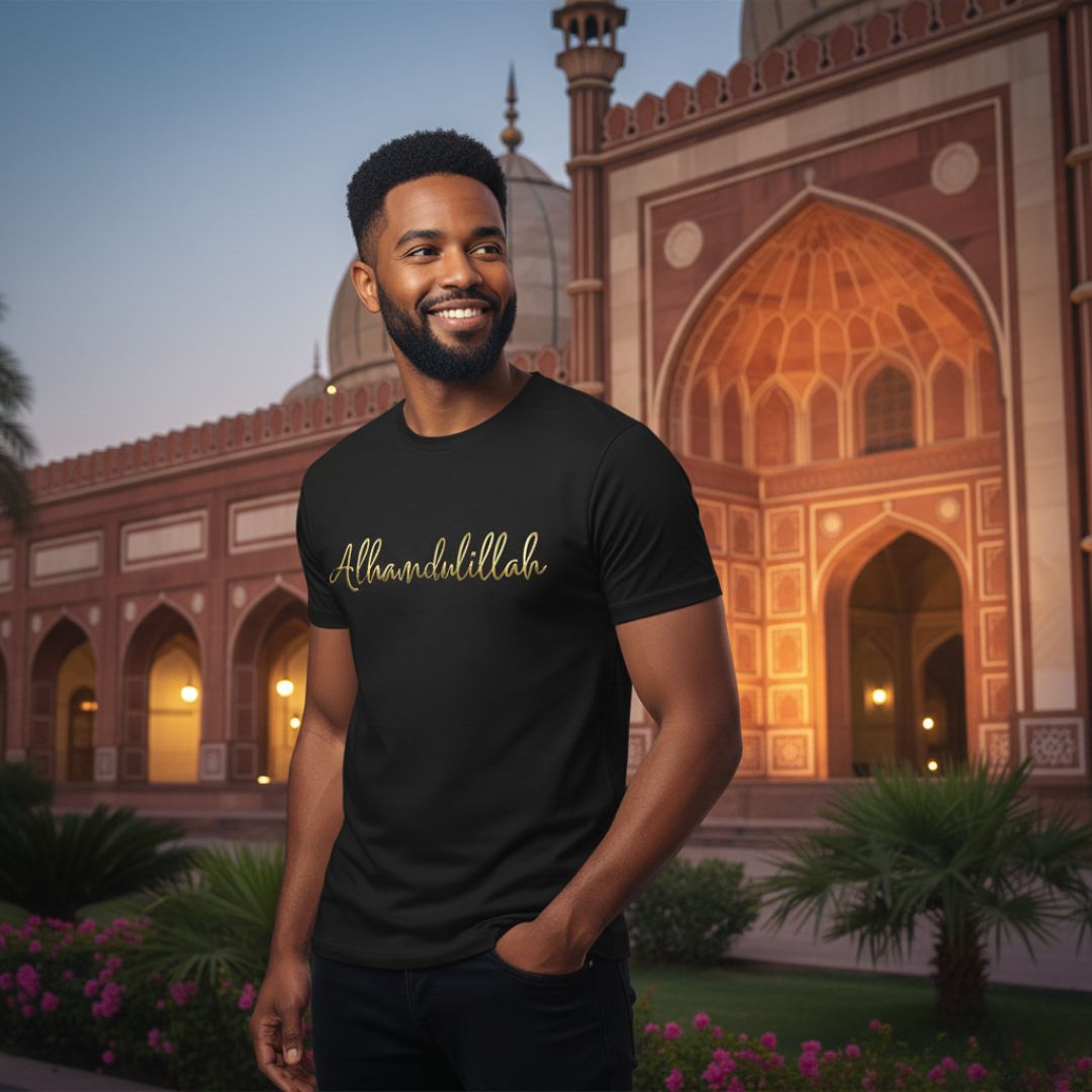Alhamdulillah Premium Metallic Print T-Shirt – By BleeTees