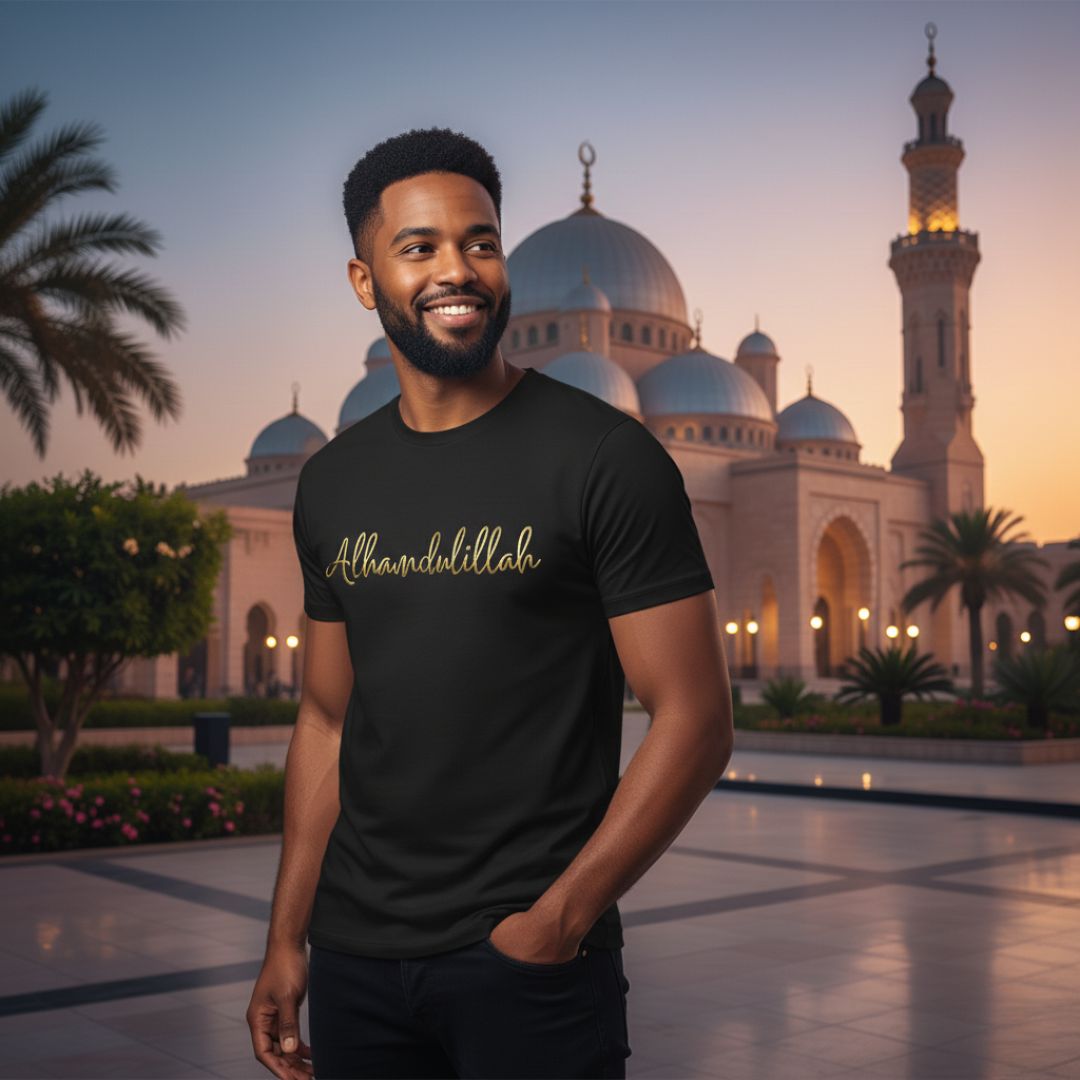 Alhamdulillah Premium Metallic Print T-Shirt – By BleeTees
