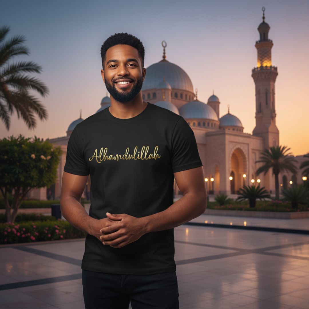 Alhamdulillah Premium Metallic Print T-Shirt – By BleeTees